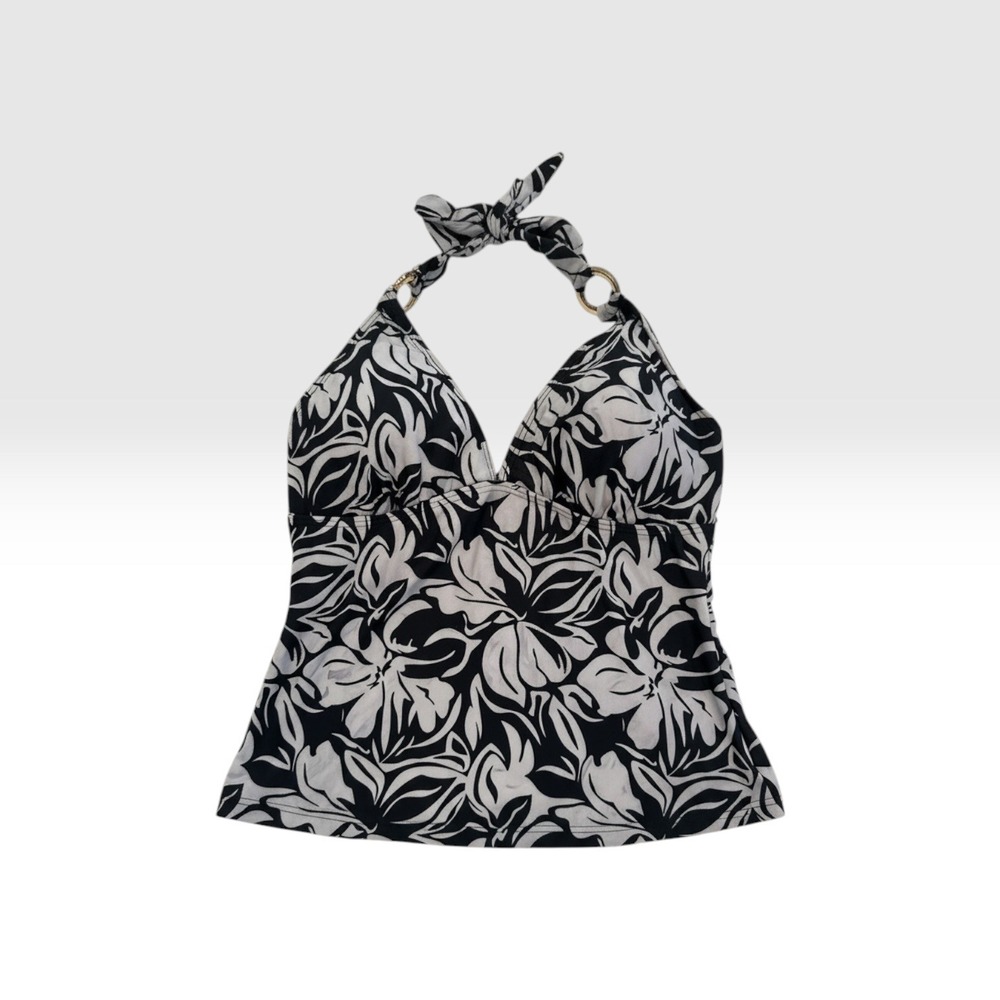 Your Choice by Bluetime Black White Floral Halter Tankini Top M91T2 NWT L